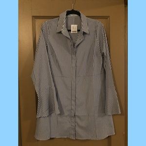 Striped Bell Sleeve Button Down Dress